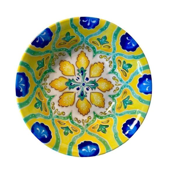 4 LAURIE GATES MOROCCAN BOHO MELAMINE CEREAL SOUP BOWL BLUE YELLOW GREEN 8.75 - Picture 7 of 11